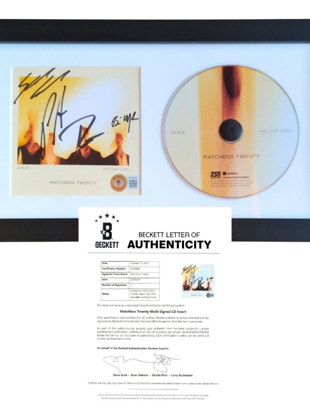 Matchbox Twenty Signed Where The Light Goes CD Framed Beckett BAS